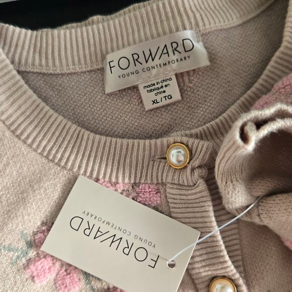 New Cottage Floral Cardigan Puff Sleeve Feminine Pink Pearl Button Women XL - Picture 10 of 12